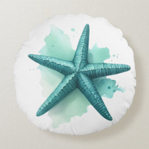 Coussins Ronds Coquille côtière turquoise de Starfish Seashell