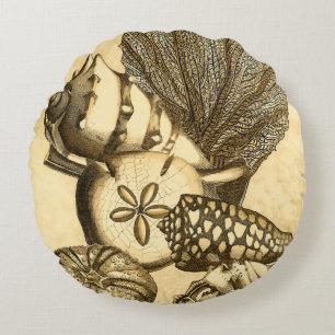 Coussins Ronds Coquilles neutres et collection de corail