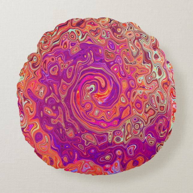 Coussins Ronds Corail Abstrait rétro et spirale de marbre pourpre (Devant)