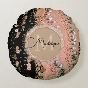 Coussins Ronds Corail rose chic et Écharpe tsigane noire