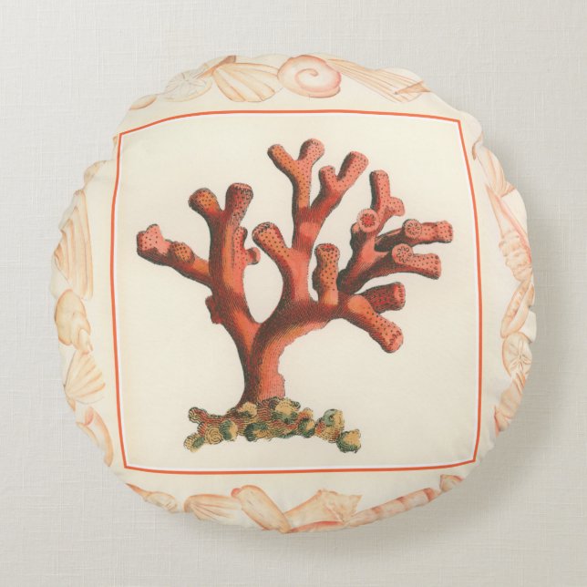 Coussins Ronds Corail rouge avec bordure conique (Devant)