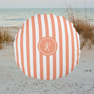 Coussins Ronds Coral French Beach Stripe Monogramme personnalisé