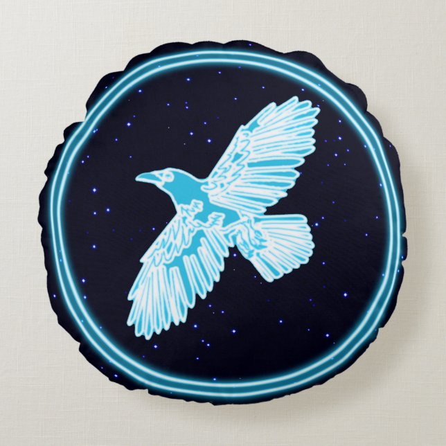 Coussins Ronds Corbeau bleu sur les étoiles (Devant)