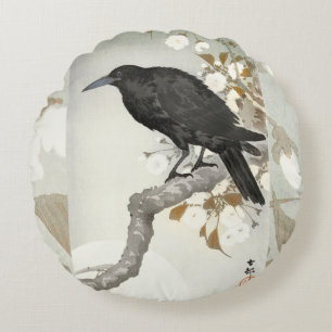 Coussins Ronds Corbeau Koson Oiseau Japonais Corneille