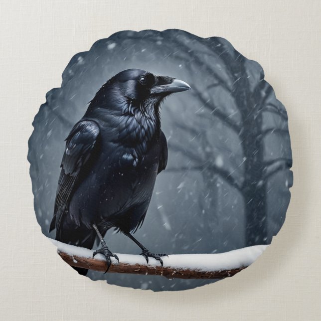 Coussins Ronds Corbeau noir foncé (Devant)