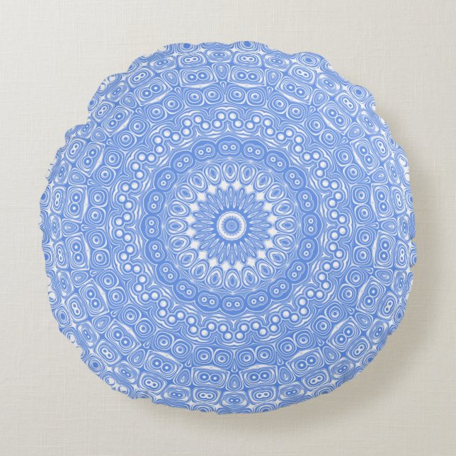 Coussins Ronds Corbeille bleu symétrie Mandala (Devant)