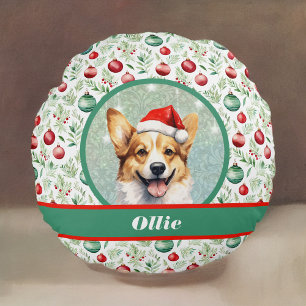 Coussins Ronds Corgi Art avec Santa Hat et Motif de Noël
