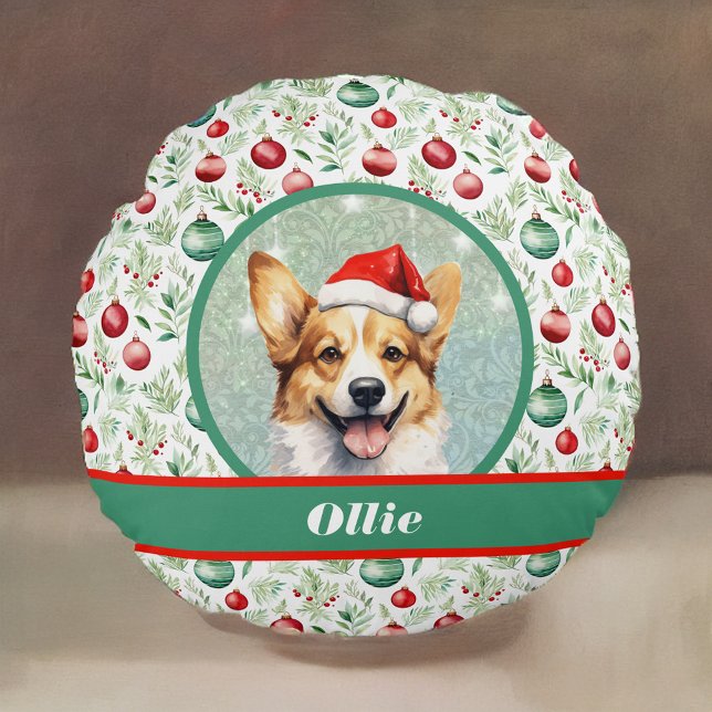 Coussins Ronds Corgi Art avec Santa Hat et Motif de Noël (Créateur téléchargé)