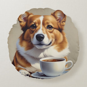 Coussins Ronds Corgi avec café