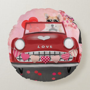 Coussins Ronds Corgi Chien Conduisant Voiture avec coeurs Saint-V