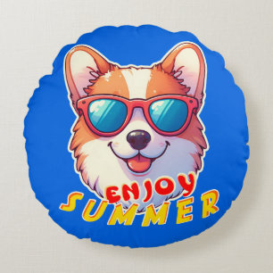 Coussins Ronds Corgi porte des lunettes de soleil Profitez de l'é