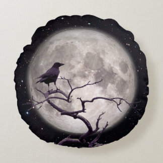 Coussins Ronds Corneille et Lune 2, Crow Art, Corbeau, Gothique, 
