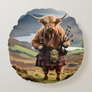 Coussins Ronds Cornemuseur de vache des Highlands écossais,