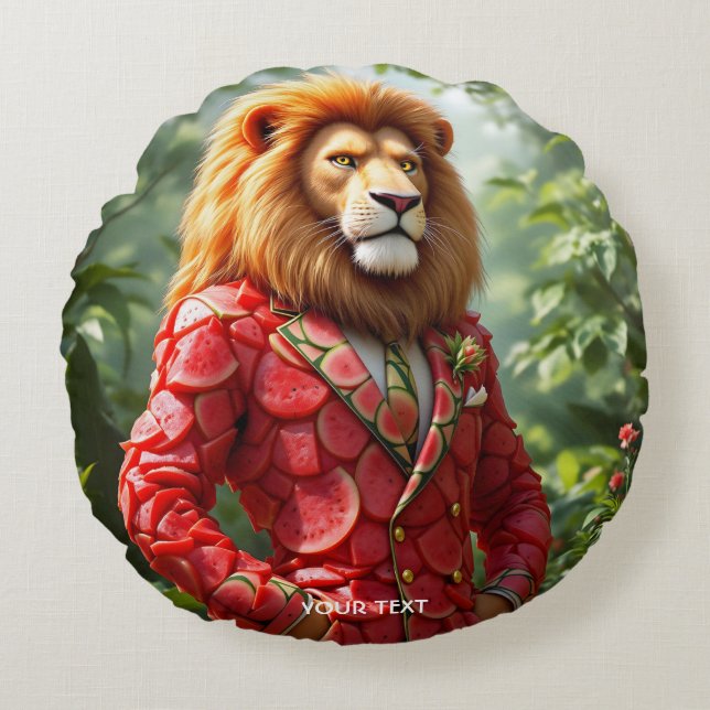 Coussins Ronds Costume de pastèque de lion mignon de fantaisie (Devant)