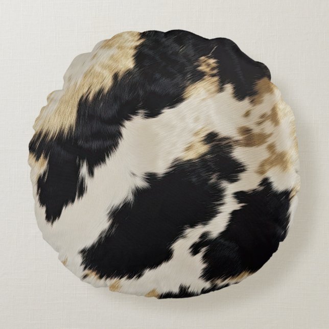 Coussins Ronds Cosy Black Cream Gold Southwest Cowhide (Devant)