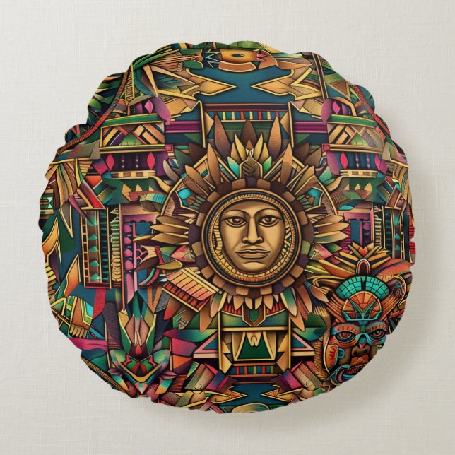 Coussins Ronds Cosy bleu "Vibrant Emblème Historique" Plush Cushi (Devant)