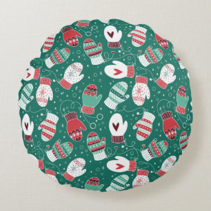 Coussins Ronds Cosy hiver Noël Mittens Motif en vert
