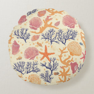 Coussins Ronds Côtière rustique - Coquillages, Poissons étoilés,