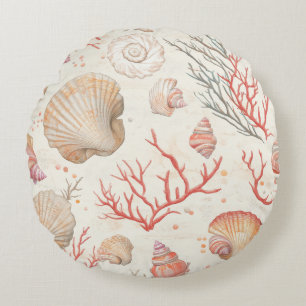 Coussins Ronds Côtière rustique - Coquillages, Starfish, Reef (16