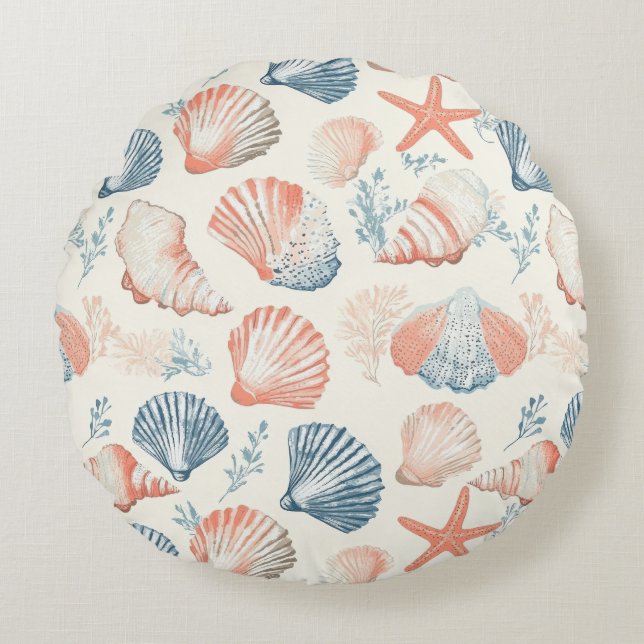 Coussins Ronds Côtière rustique - Coquillages, Starfish, Reef (23 (Devant)