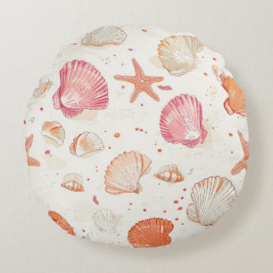 Coussins Ronds Côtière rustique - Coquillages, Starfish, Reef (28