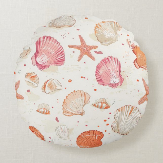 Coussins Ronds Côtière rustique - Coquillages, Starfish, Reef (28 (Devant)