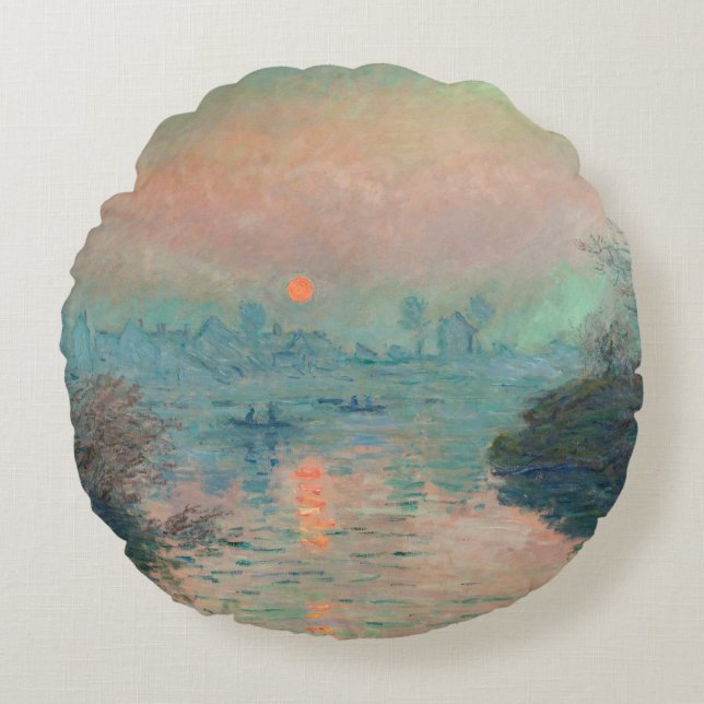 Coussins Ronds Coucher de soleil de Monet sur la Seine Impression (Devant)