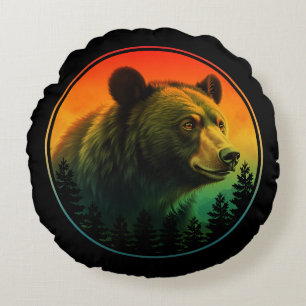 Coussins Ronds Coucher de soleil ours nature animal faune