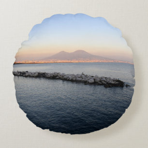 Coussins Ronds Coucher de soleil pastel Baie de Naples avec le Vé