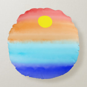 Coussins Ronds Coucher de soleil sur l'aquarelle de l'océan Art A