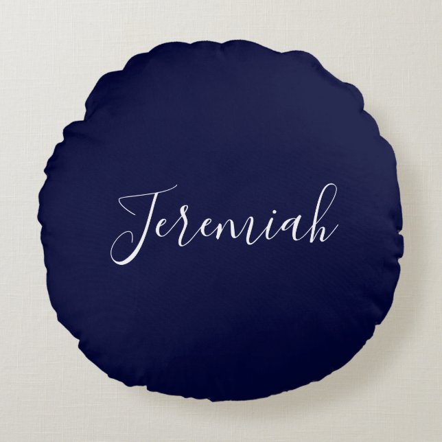 Coussins Ronds Couleur bleu marine Calligraphie moderne simple pr (Devant)