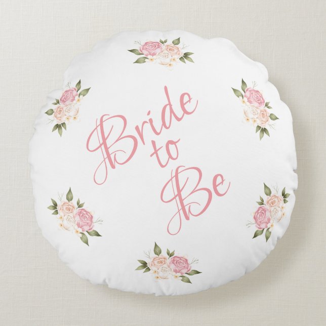 Coussins Ronds Couleur d'aquarelle du script de florale rose (Devant)