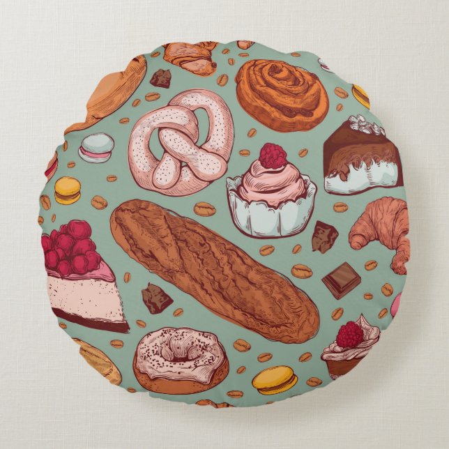 Coussins Ronds Couleur dessinée à la main style boulangerie patte (Devant)