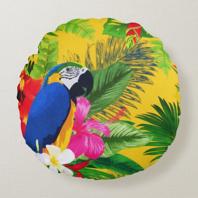 Coussins Ronds Couleur d'été Tropical Toucan Feuille (Devant)