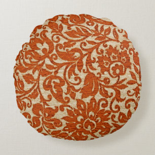 Coussins Ronds Couleur marron exotique motif floral javanais tiss