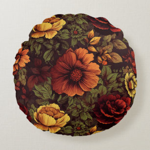 Coussins Ronds Couleur rouille Vintage impression florale