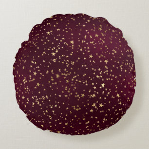 Coussins Ronds Couleur vin rouge Étoiles dorées Astronomie Astrol