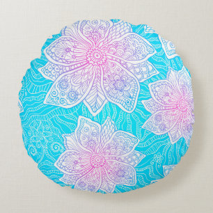 Coussins Ronds Couleurs bleues et roses ornementent fleurs transp
