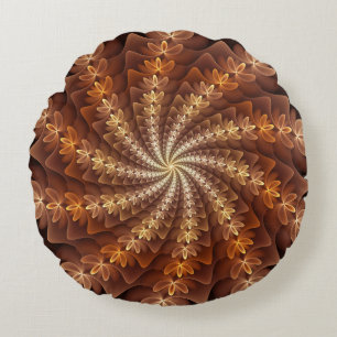 Coussins Ronds Couleurs chaudes, motif d'art fractal moderne trip