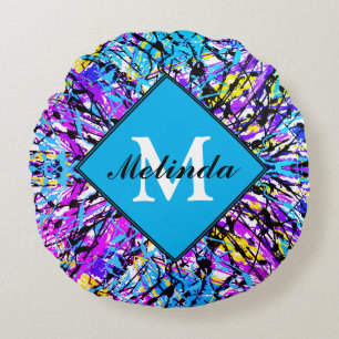 Coussins Ronds Couleurs de la vie Vivid Art Abstrait Monogramme i
