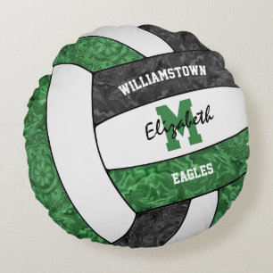Coussins Ronds couleurs du club de volley-ball vert noir filles