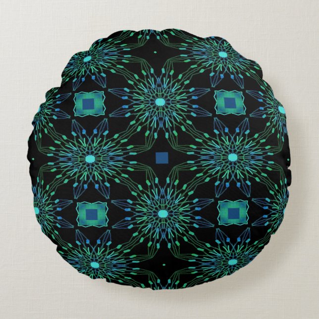 Coussins Ronds Couleurs Peacock Abstraites Coussin-Design 1 (Devant)