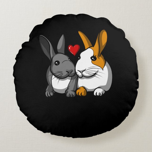 Coussins Ronds Couple animal lapin mignon en amour lapins mignons (Devant)