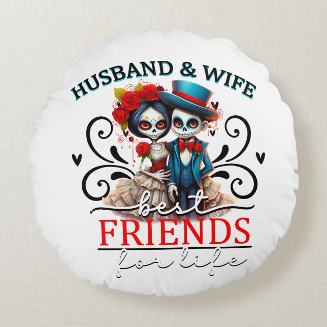 Coussins Ronds Couple Couple Sugar Crâne (Devant)