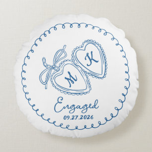 Coussins Ronds Couple de fiancés capricieux cœurs bleus doodle te