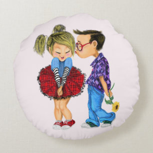 Coussins Ronds Couple romantique mignon - Amour - Baiser de la Sa
