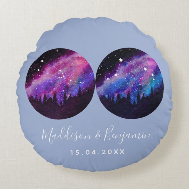 Coussins Ronds Couples Personnalisés Cadeaux Zodiac N'Importe Que (Devant)
