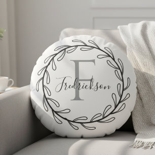 Coussins Ronds Couronne botanique minimaliste, cadeau pour la fam