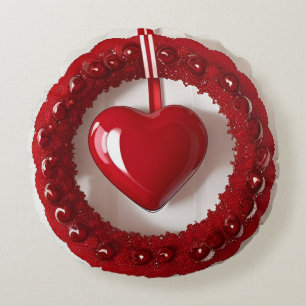 Coussins Ronds Couronne de coeurs avec des coeurs rouges vifs