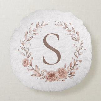 Coussins Ronds Couronne de feuilles aquarelle boho minimaliste av